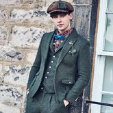 Costume Homme Green Herringbone Men Suits For Wedding Groom Wear 3 Pieces Jacket+Vest+Pants Smoking Business Blazer Masculino Army Green